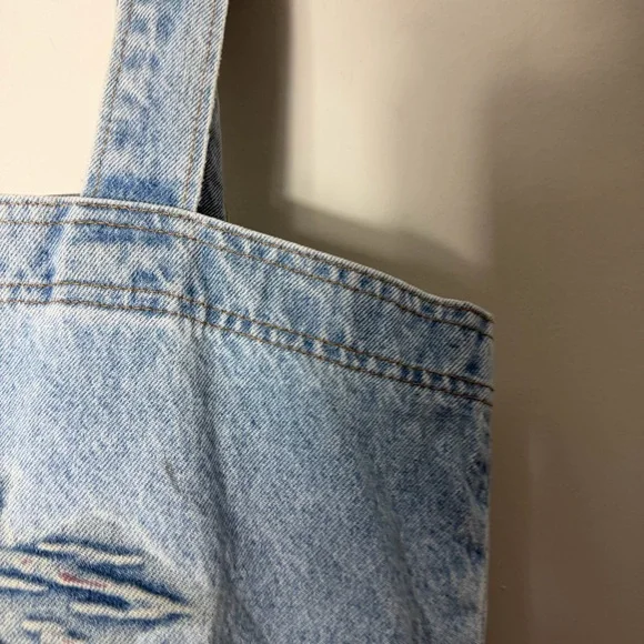 Vintage Denim Jean oversized Distressed Tote Bag Arizona Cactus - Picture 4 of 11